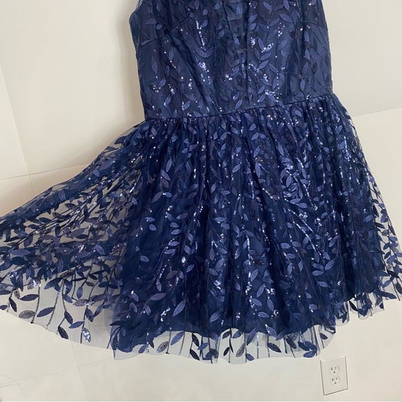 Jovani JVN Womens Dress 22 Formal Blue Sequin Sparkly Tutu tulle Mini Gown - Picture 3 of 14